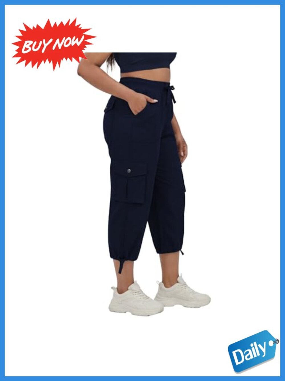 Plus Size Capris with Pockets Lightweight Stretch Pull-On Cargo Cropped